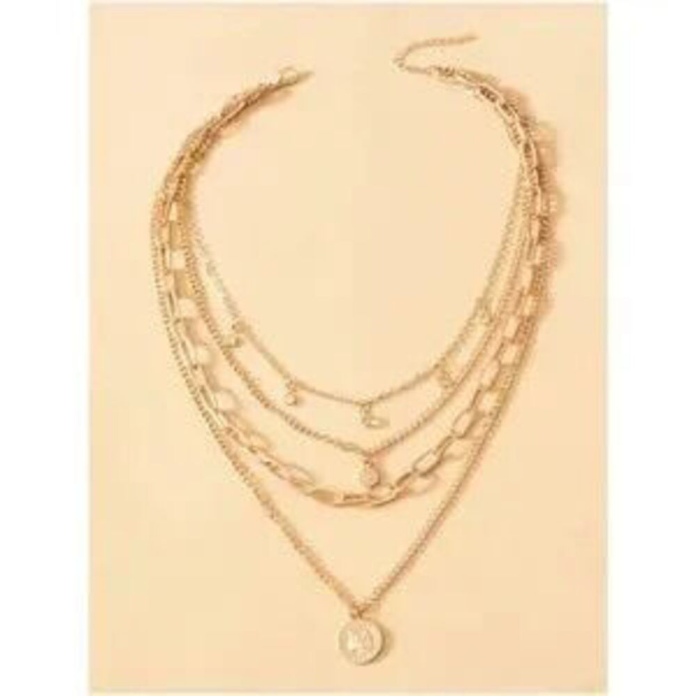 Multilayer Pendant Chain Necklace Set Boho Layered Gold Tone - Picture 2 of 5
